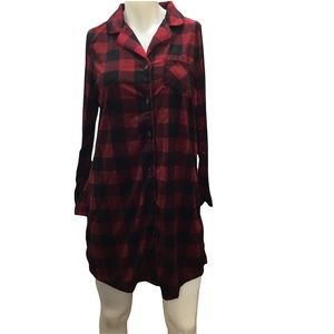 Emily&Jane Plaid Red/Black Plush Flannel Button Front Sleepshirt/Dress Small NWT